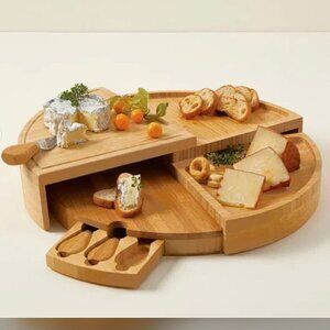 Picnic At Ascot 17" Bamboo Wood Swivel Cheese Charcuterie Board w/ Knives